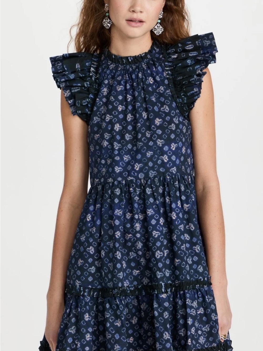 Ulla Johnson Navy Blue Printed Ruffle Tiered Dress